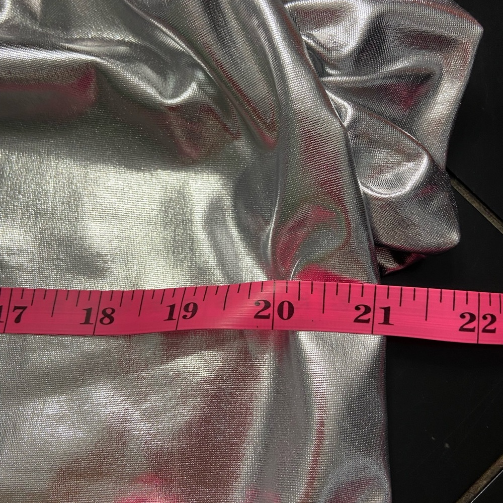 Metallic Silver Ruffle Sleeve Blouse - Picture 8 of 8